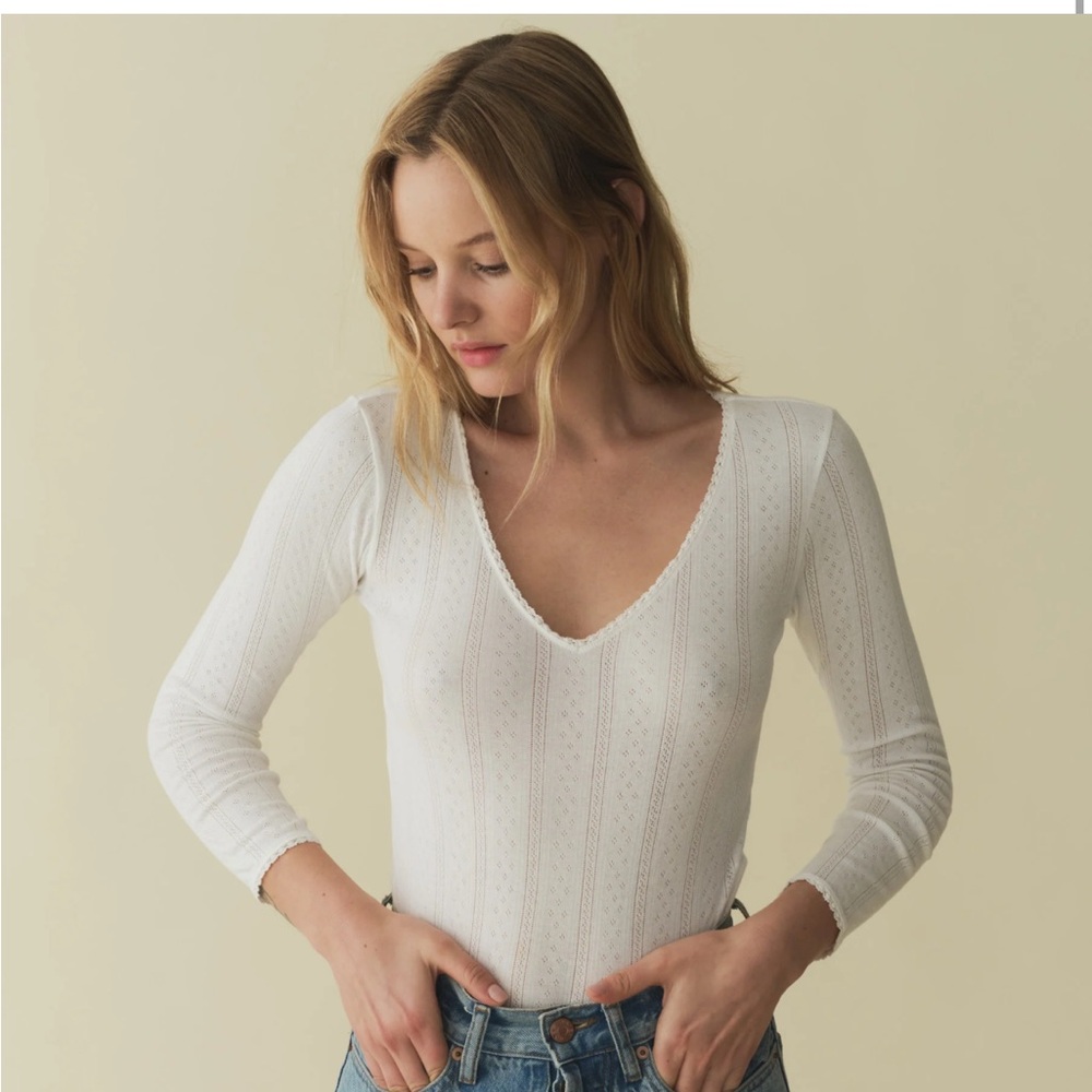 Doen Cilia V-neck pointelle top xs